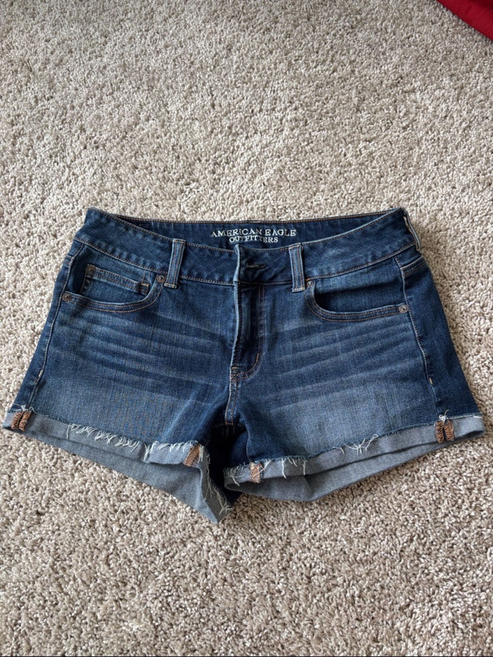 American Eagle Outfitters Navy Blue Frayed Hem Denim Shorts
